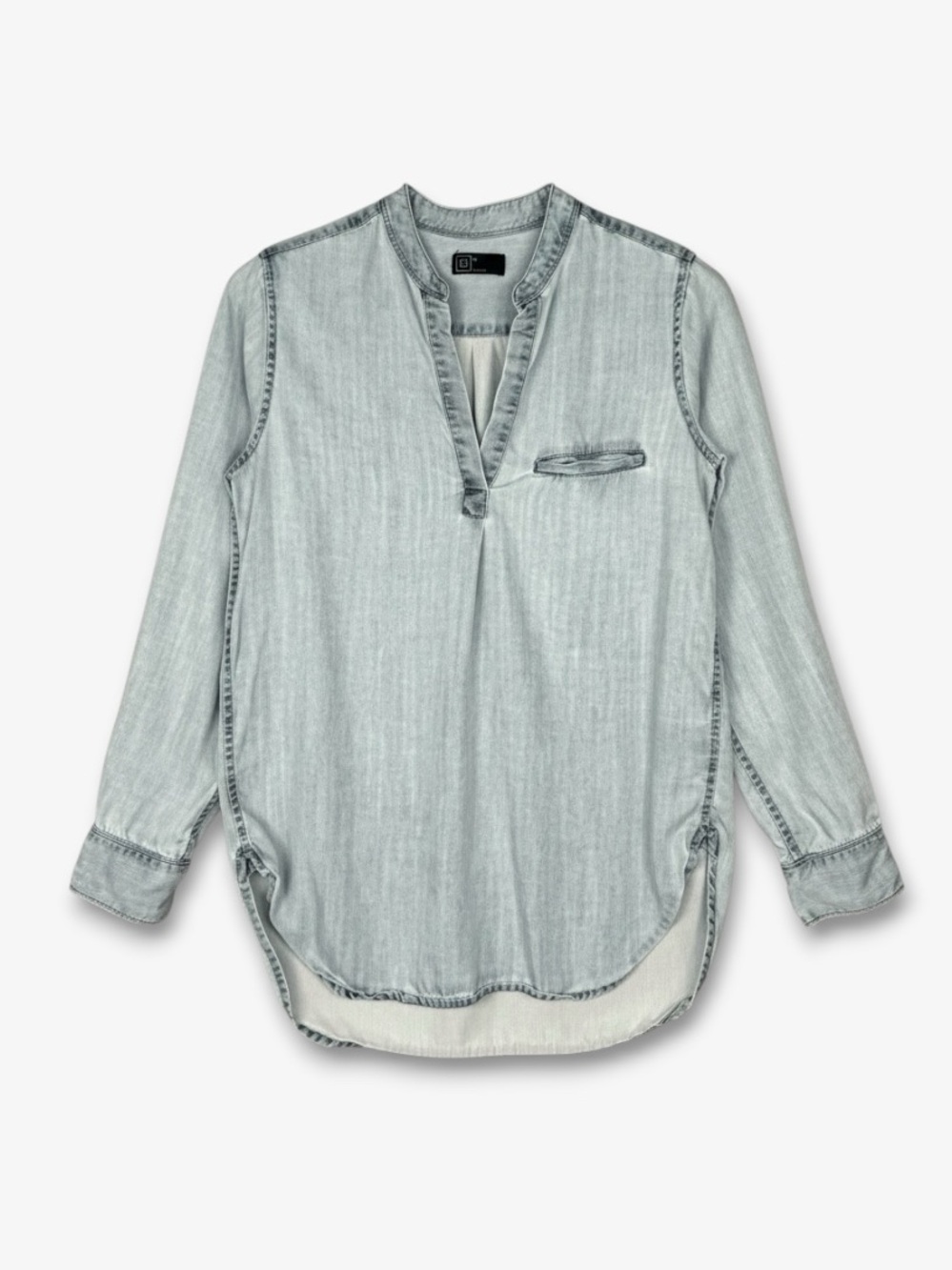 GAP Split Neck Tencel Tunic Top XS Light Blue Popover High Low Hem Casual‎